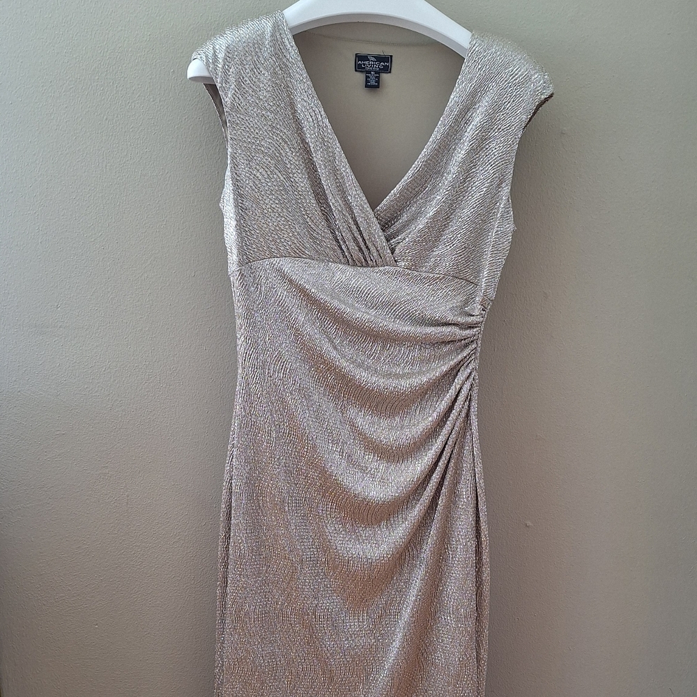 Elegant Draped Ruched Gold Sleeveless Dress American